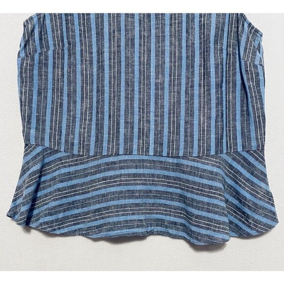 Talbots Womens Striped Sleeveless Top Peplum Hem Blue Linen Blend Boho Medium - Picture 2 of 7